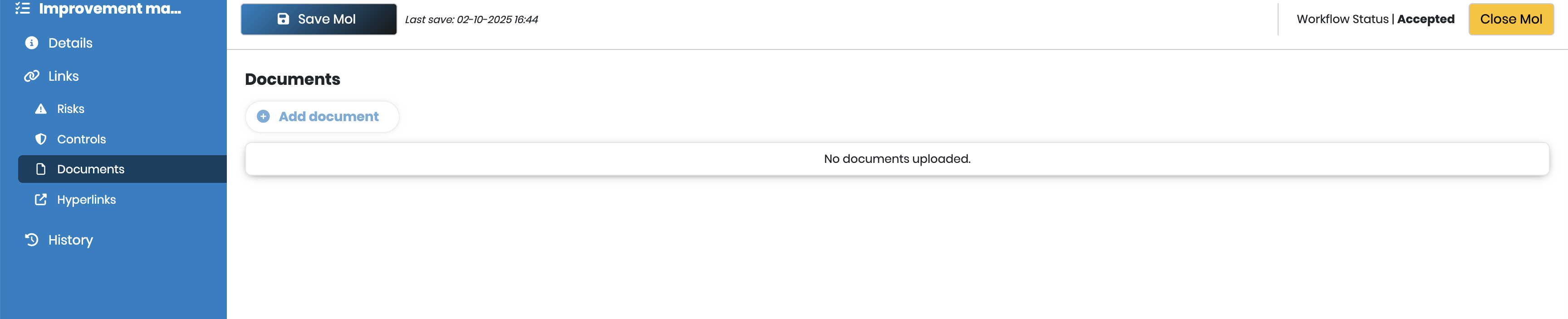 Documents tab of an accepted MoI